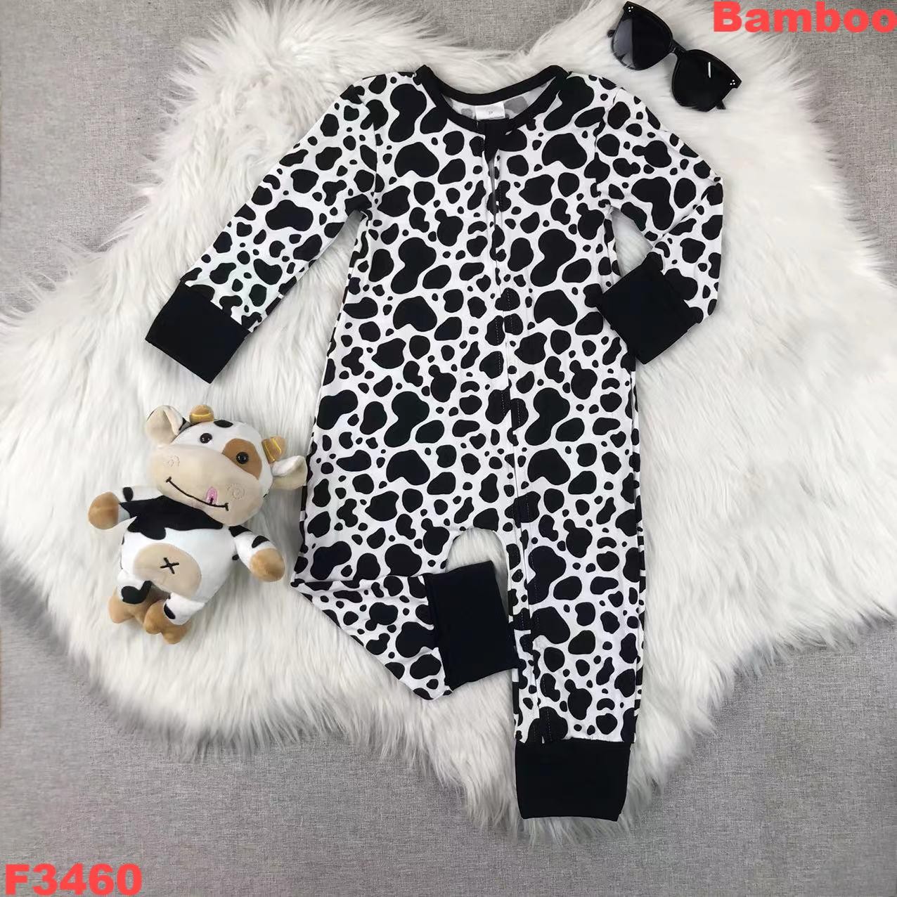 رومبير بأكمام طويلة وطبعة بقرة - مراجعة Bamboo Bodysuit Baby وسعره